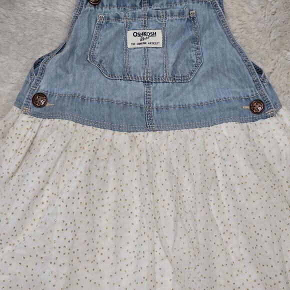 OSHKOSH B’GOSH Vestbak Denim & Off White Gold Sparkle Tulle Dress, Size 4T - Picture 5 of 7